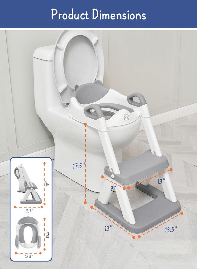 Forbena Toddler Potty Training Seat with Step Stool Ladder, Toilet Potty Seat for Baby Boys Girls Toddlers, Kids Chair Stairs with Handles and Soft Cushion (White and Grey) - Image 2