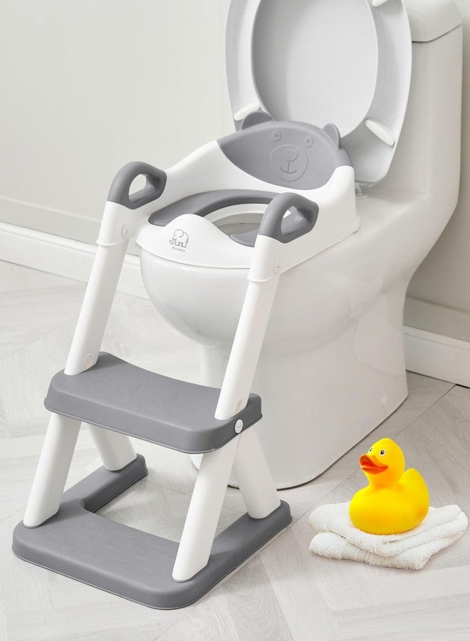 Forbena Toddler Potty Training Seat with Step Stool Ladder, Toilet Potty Seat for Baby Boys Girls Toddlers, Kids Chair Stairs with Handles and Soft Cushion (White and Grey) - Image 1