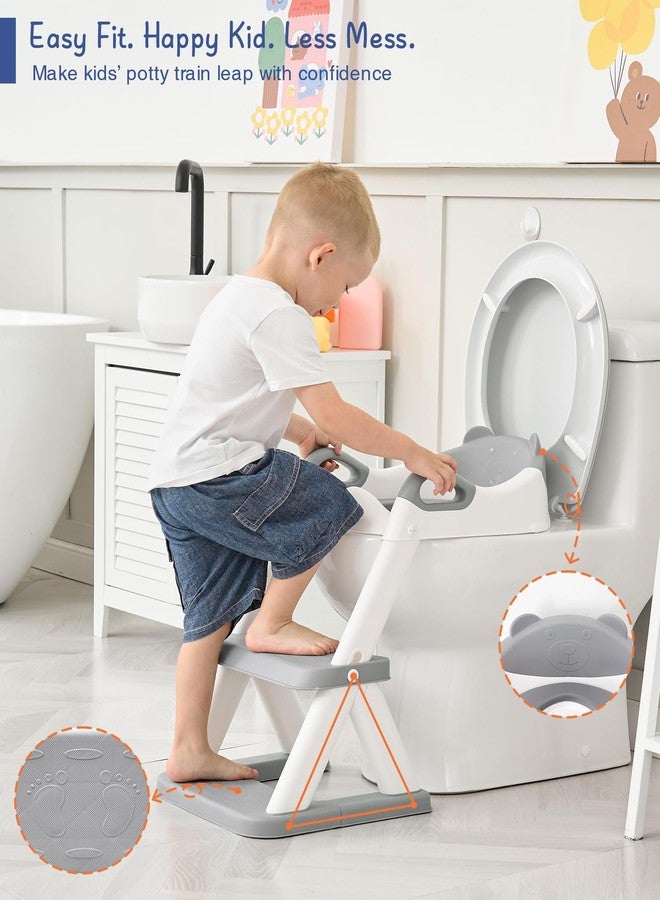 Forbena Toddler Potty Training Seat with Step Stool Ladder, Toilet Potty Seat for Baby Boys Girls Toddlers, Kids Chair Stairs with Handles and Soft Cushion (White and Grey) - Image 3