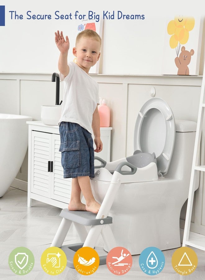 Forbena Toddler Potty Training Seat with Step Stool Ladder, Toilet Potty Seat for Baby Boys Girls Toddlers, Kids Chair Stairs with Handles and Soft Cushion (White and Grey) - Image 5
