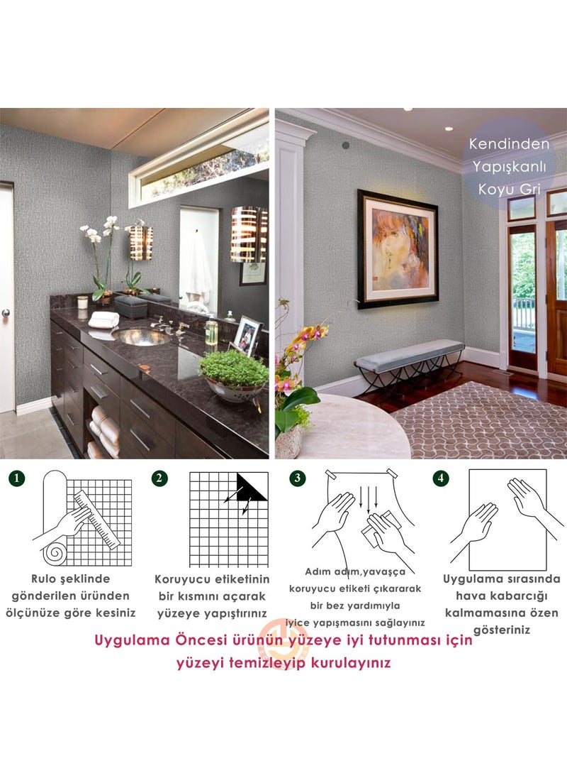 Technosmart 60CM×300CM Self Adhesive Linen Dark Gray Wallpaper Kitchen Cabinet Table Covering  - Image 5