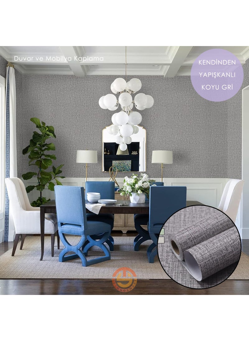 Technosmart 60CM×300CM Self Adhesive Linen Dark Gray Wallpaper Kitchen Cabinet Table Covering  - Image 3