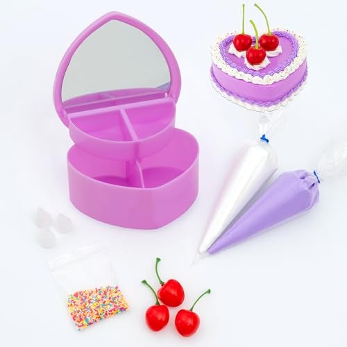Decoden Fake Cake Kit, Decorate a Heart Shaped Fake Cake Jewelry Box Cream, Fake Whipped Cream Glue, Cherries, Sprinkles & Craft Supplies, Fake Cake Decor (Purple) - Image 1