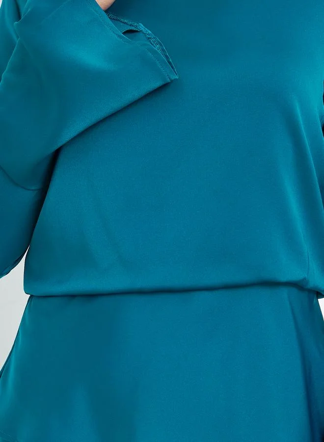 Styli  Blue Satin Bell Sleeves Maxi Dress for Women | Best Price UAE