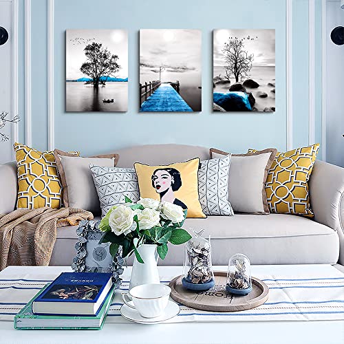 DZRWUBHS Framed Canvas Wall Art for Living Room, Bedroom, Office - Black and White Ocean Landscape Paintings - Modern Posters and Pictures for Bathroom Home Decor - 3 Piece Set - Image 4
