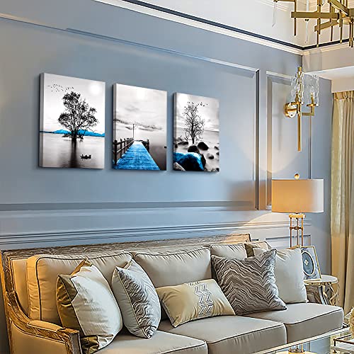DZRWUBHS Framed Canvas Wall Art for Living Room, Bedroom, Office - Black and White Ocean Landscape Paintings - Modern Posters and Pictures for Bathroom Home Decor - 3 Piece Set - Image 2