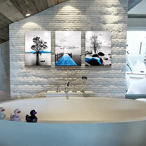 DZRWUBHS Framed Canvas Wall Art for Living Room, Bedroom, Office - Black and White Ocean Landscape Paintings - Modern Posters and Pictures for Bathroom Home Decor - 3 Piece Set - Image 5