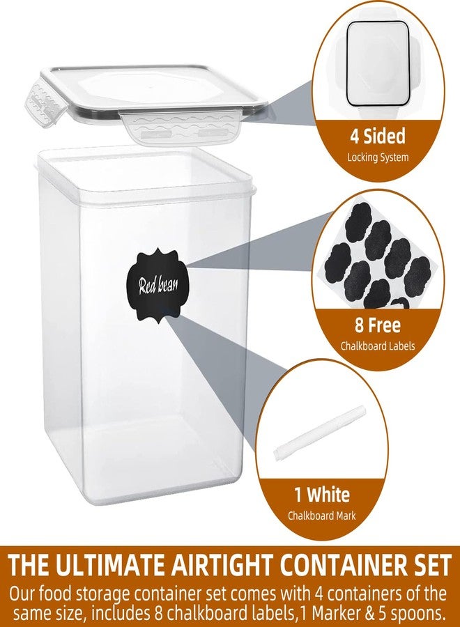 stusgo 4 Pieces 5.2L / 175oz Large Food Storage Containers, BPA Free Plastic Airtight Canisters for Flour, Sugar, Baking Supplies, Rice with Lids, Measuring Cups and Labels, Black - Image 3