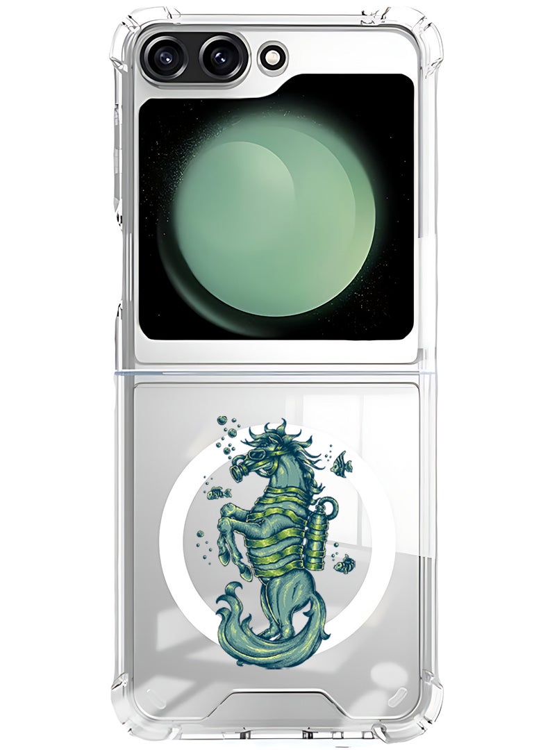 Theodor Magnetic Case for Samsung Galaxy Z Flip 6 Compatible with MagSafe Wireless Charging, Shockproof Phone Bumper Cover Seahorse - Image 1