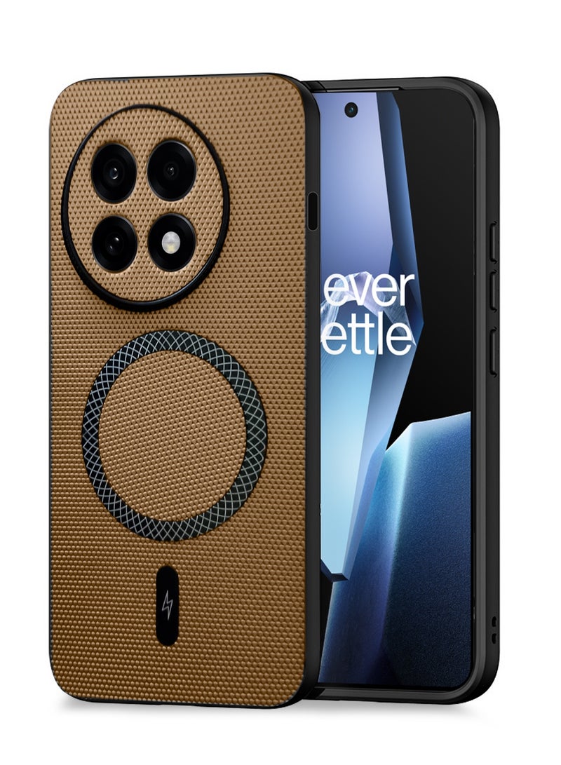 Wtech OnePlus 13R 5G 2025 Support Wireless Charging Magnetic Cover Texture PU Leather  Phone Case Cover  (MCMPMN) - Brown