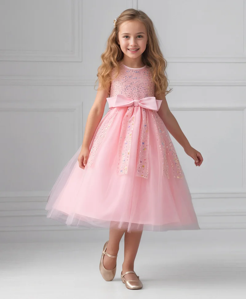 Mark & Mia Mark & Mia Embellished Detailed Round Neck Party Dress - Pink