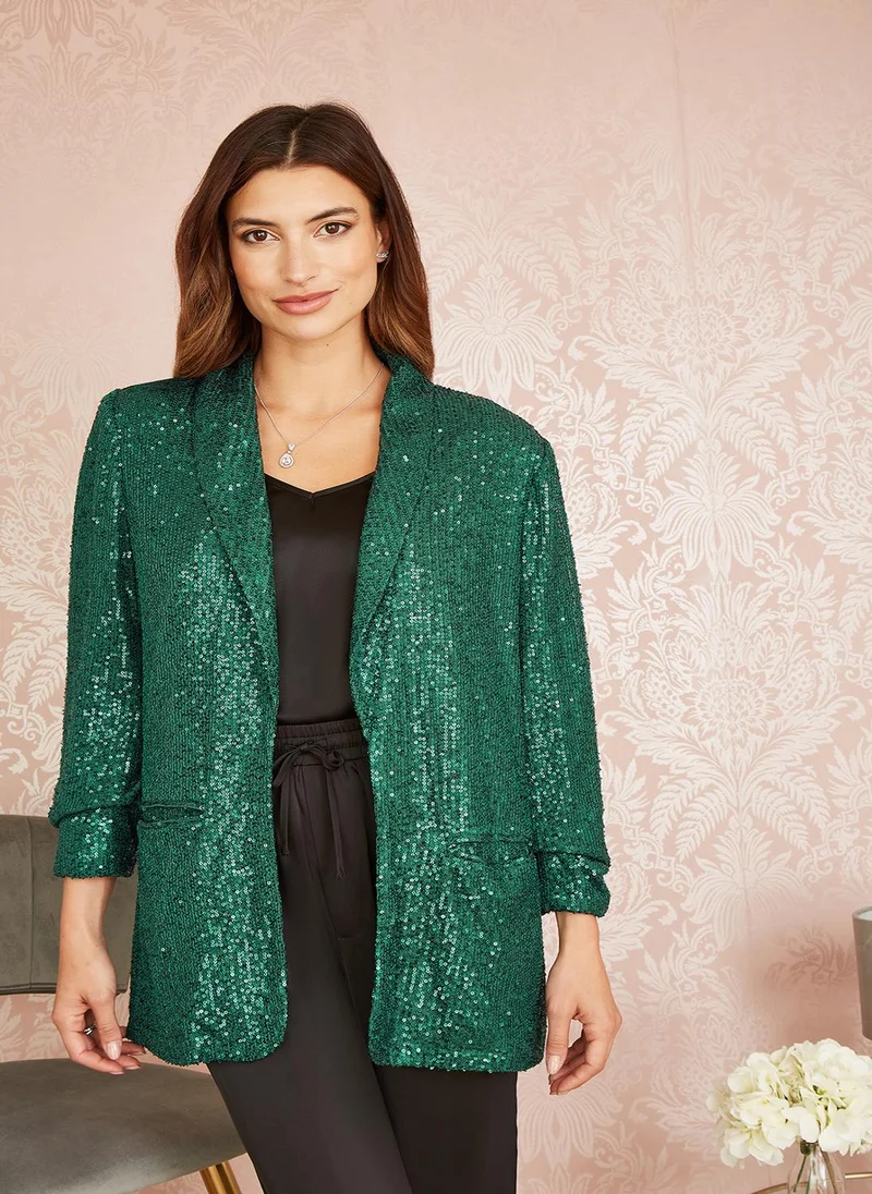 يامي Bright Green Sequin Blazer With Pockets