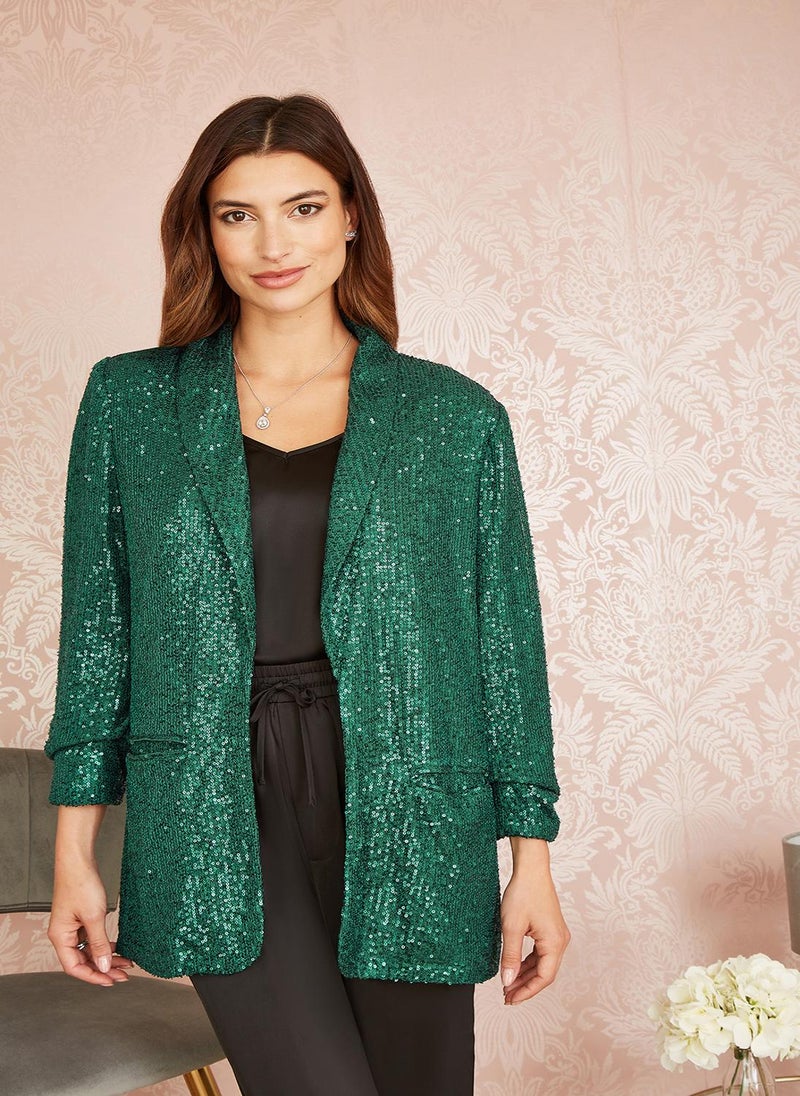 Yumi Bright Green Sequin Blazer With Pockets - Image 1