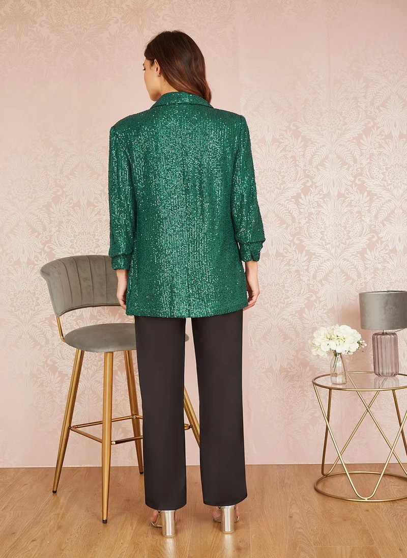 Yumi Bright Green Sequin Blazer With Pockets