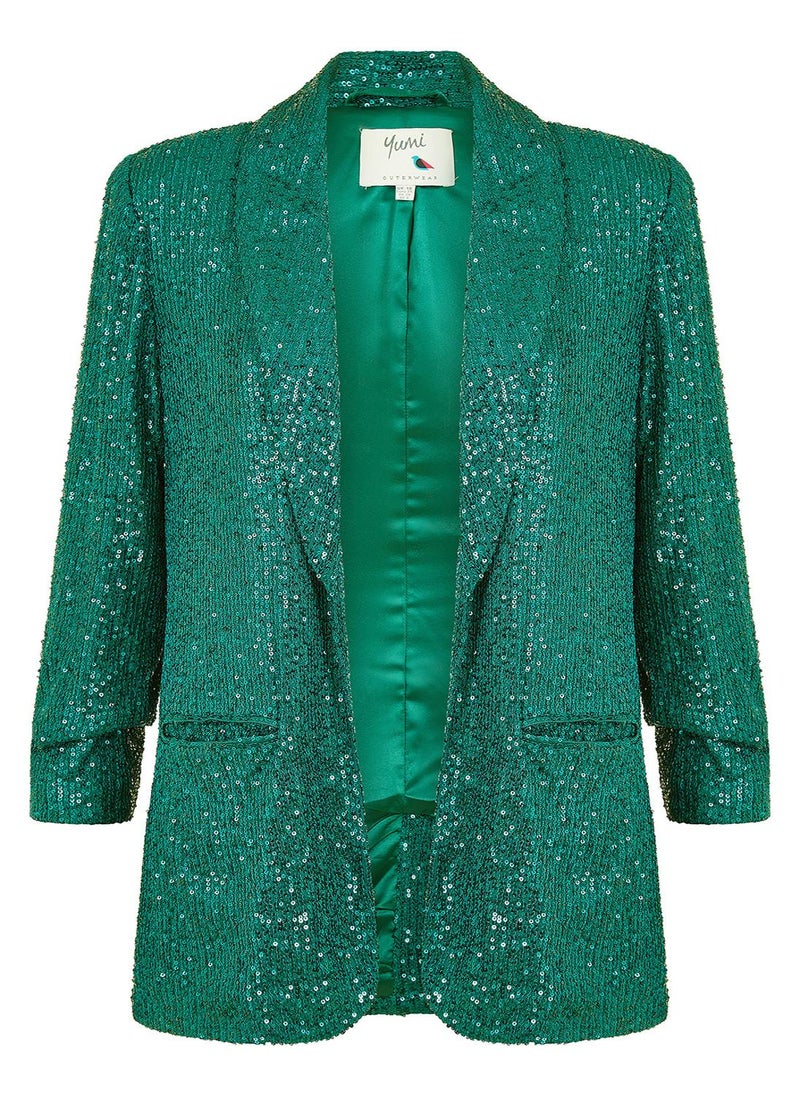 Yumi Bright Green Sequin Blazer With Pockets - Image 4