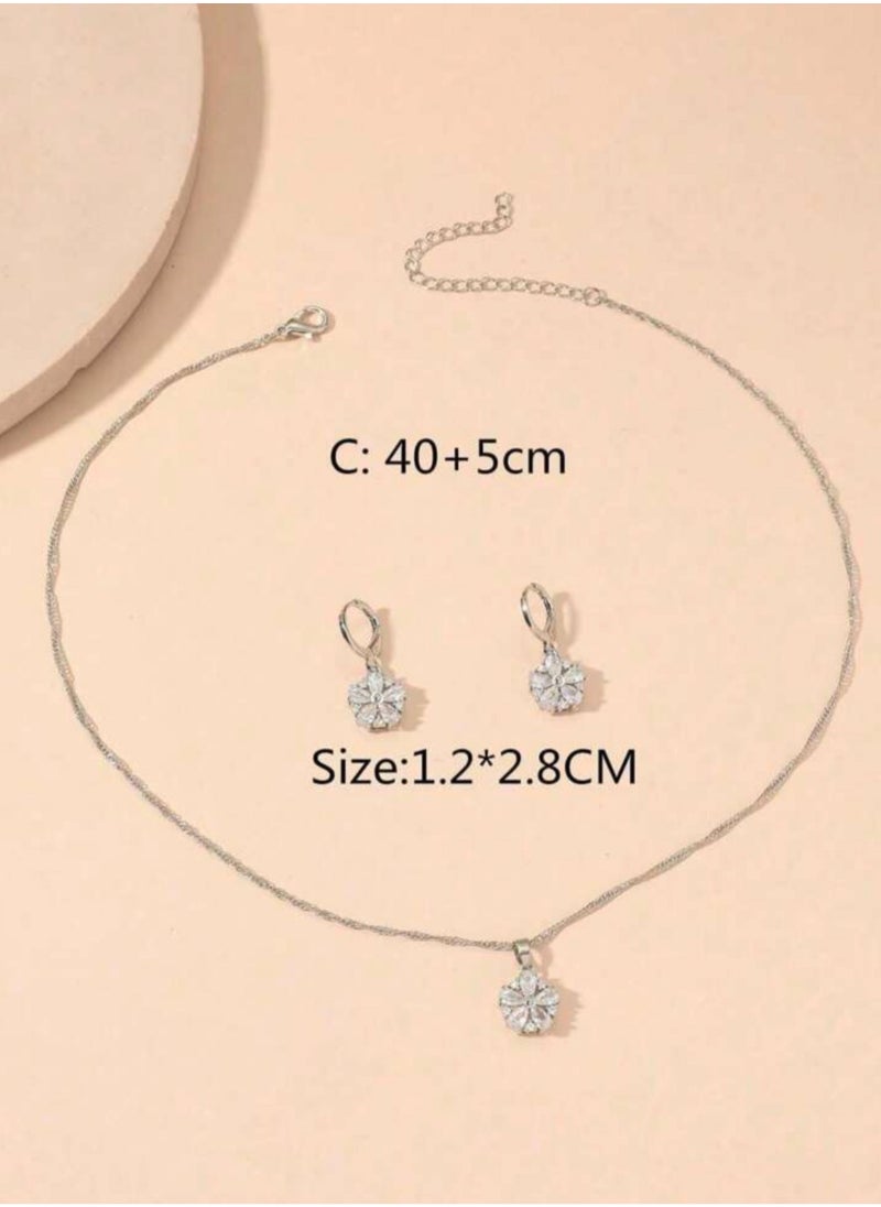 Equal - Elegant Silver Plated Stainless Steel Necklace & Earrings Jewellery Set For Women - Image 1