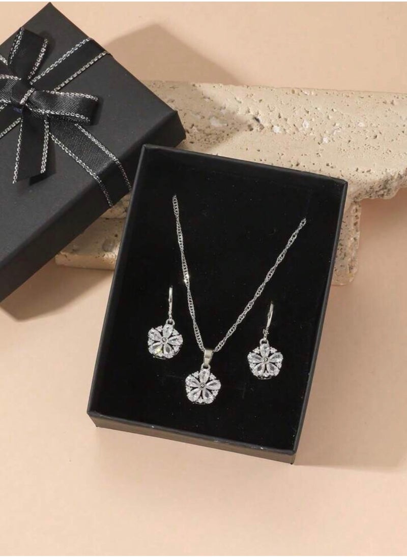 Equal - Elegant Silver Plated Stainless Steel Necklace & Earrings Jewellery Set For Women - Image 1