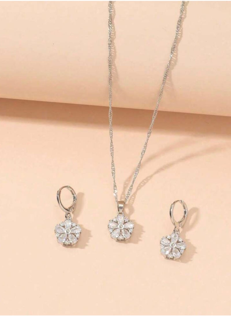 Equal - Elegant Silver Plated Stainless Steel Necklace & Earrings Jewellery Set For Women - Image 1