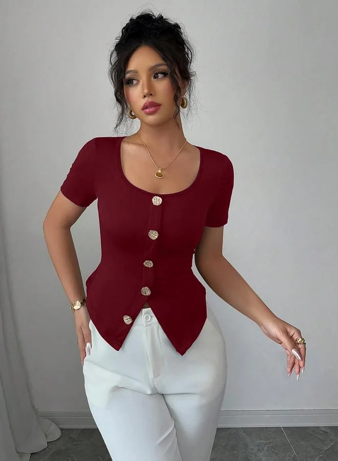 تايك تو بلوزة بأزرار أمامية وياقة مربعة