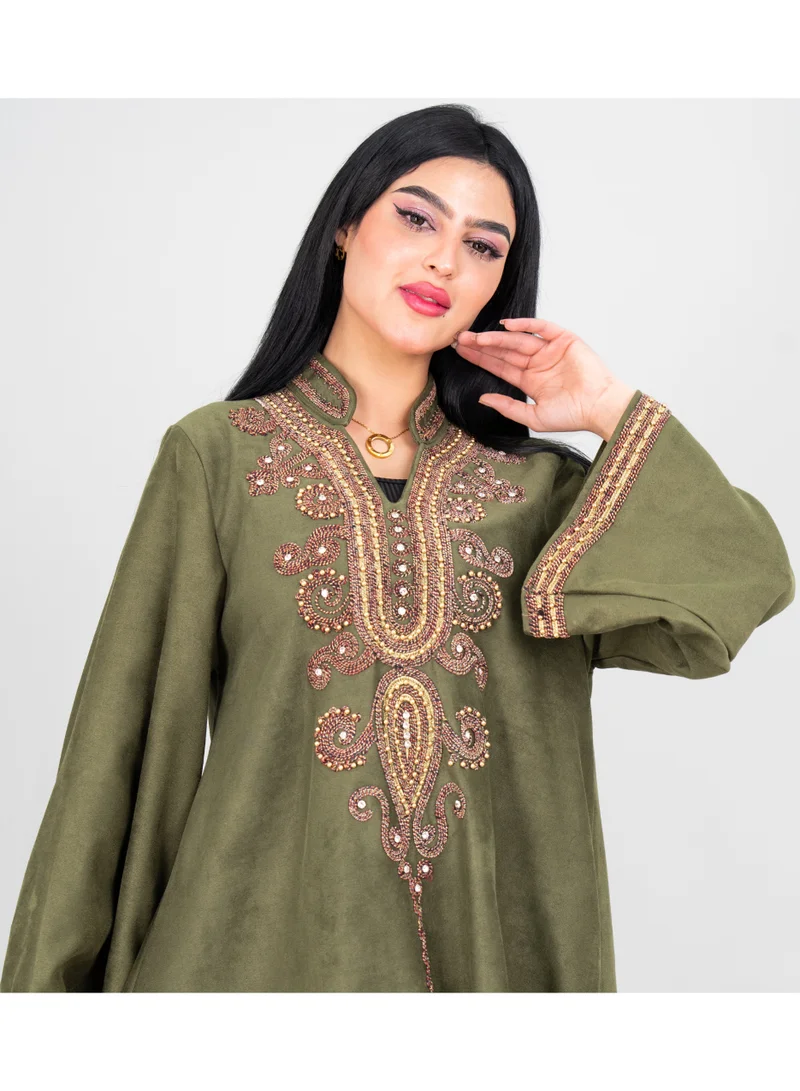 IKKXA Winter Embroidery Smooth Fabric Jalabiya IK1074 Grey