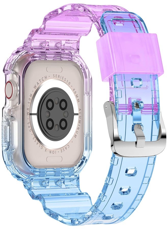 XYF Compatible for Crystal Clear Apple Watch Ultra 2 Bands, 49mm Bumper Case Men Women Jelly Cover Strap for iWatch Ultra 2/1 Series 9 8 7 SE 6 5 4 3 2 1 (Purple Blue, 49) - Image 2