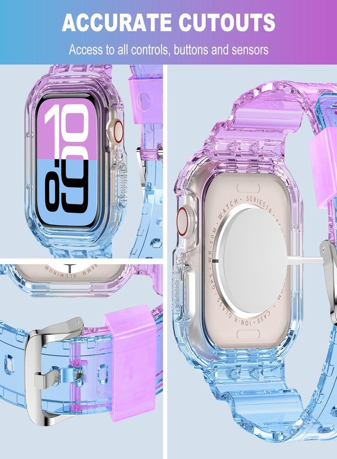 XYF Compatible for Crystal Clear Apple Watch Ultra 2 Bands, 49mm Bumper Case Men Women Jelly Cover Strap for iWatch Ultra 2/1 Series 9 8 7 SE 6 5 4 3 2 1 (Purple Blue, 49) - Image 4