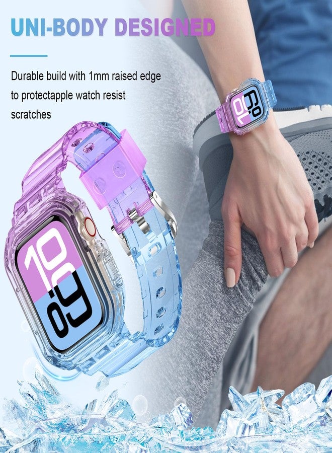 XYF Compatible for Crystal Clear Apple Watch Ultra 2 Bands, 49mm Bumper Case Men Women Jelly Cover Strap for iWatch Ultra 2/1 Series 9 8 7 SE 6 5 4 3 2 1 (Purple Blue, 49) - Image 5