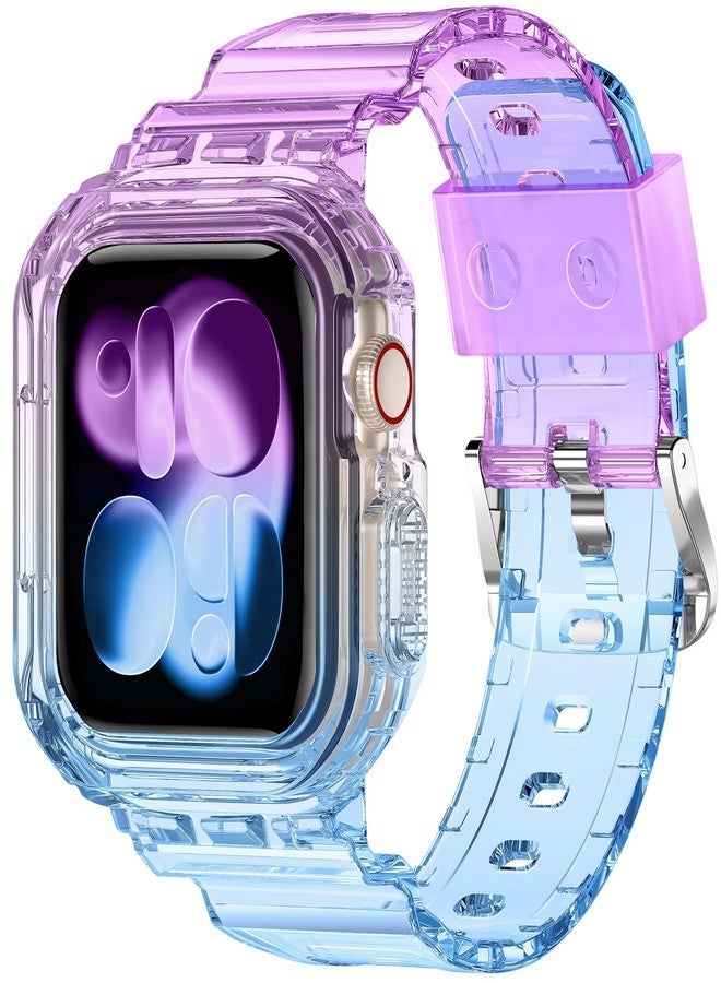 XYF Compatible for Crystal Clear Apple Watch Ultra 2 Bands, 49mm Bumper Case Men Women Jelly Cover Strap for iWatch Ultra 2/1 Series 9 8 7 SE 6 5 4 3 2 1 (Purple Blue, 49) - Image 1