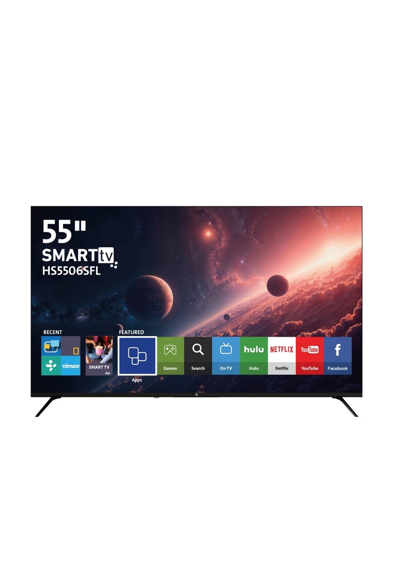 هوهو تلفزيون ذكي LED بدون إطار مقاس 55 بوصة، بدقة 4K ألترا إتش دي، موديل HS5506SFL، باللون الأسود