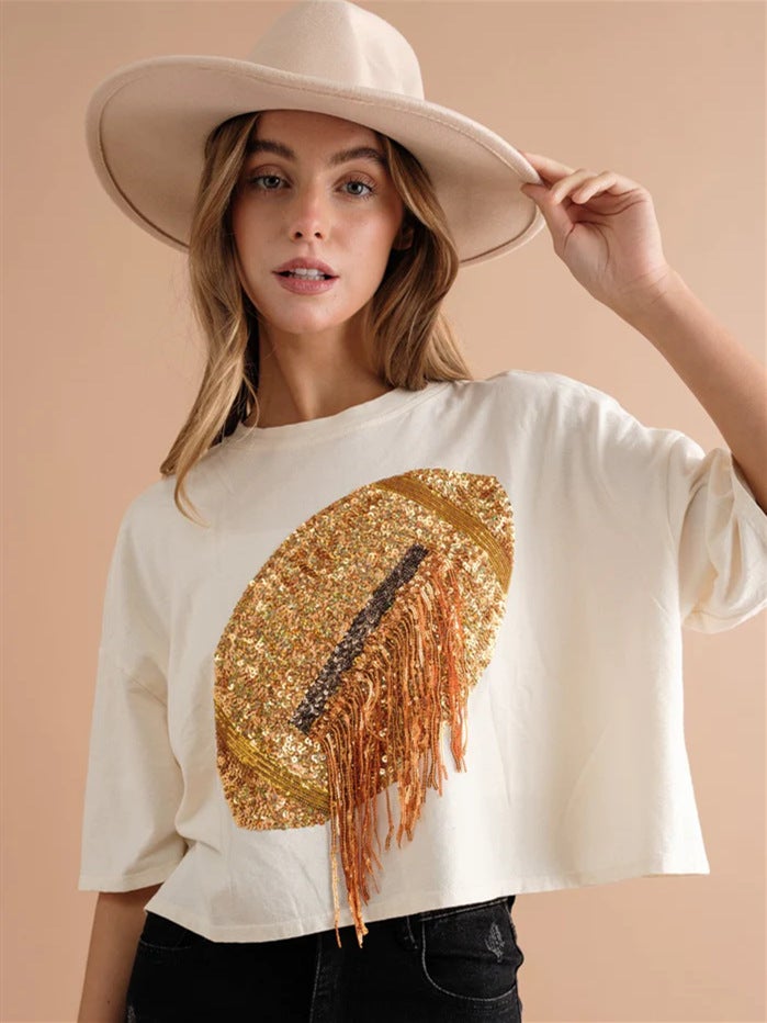 summer new independent station sexy rugby sequined top pullover short sleeve t-shirt for women