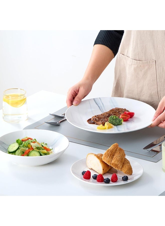 BEST ONE Bestone 12 Pieces Round Kitchen Dinnerware Sets Plates and Bowls sets Dishes Plates Bowls Dish Set Plates and Bowls Service for 4 Blue and White Marble - Image 3