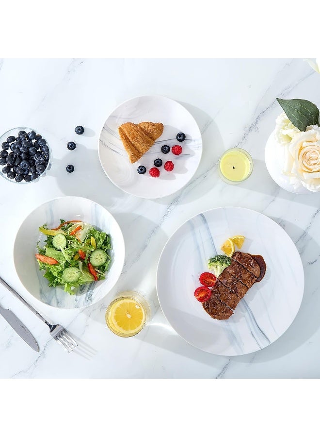 BEST ONE Bestone 12 Pieces Round Kitchen Dinnerware Sets Plates and Bowls sets Dishes Plates Bowls Dish Set Plates and Bowls Service for 4 Blue and White Marble - Image 4