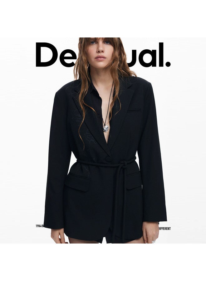 DESIGUAL women's Embroidered Floral Belted Blazer - Spring/summer 2025 New Arrival - Image 3