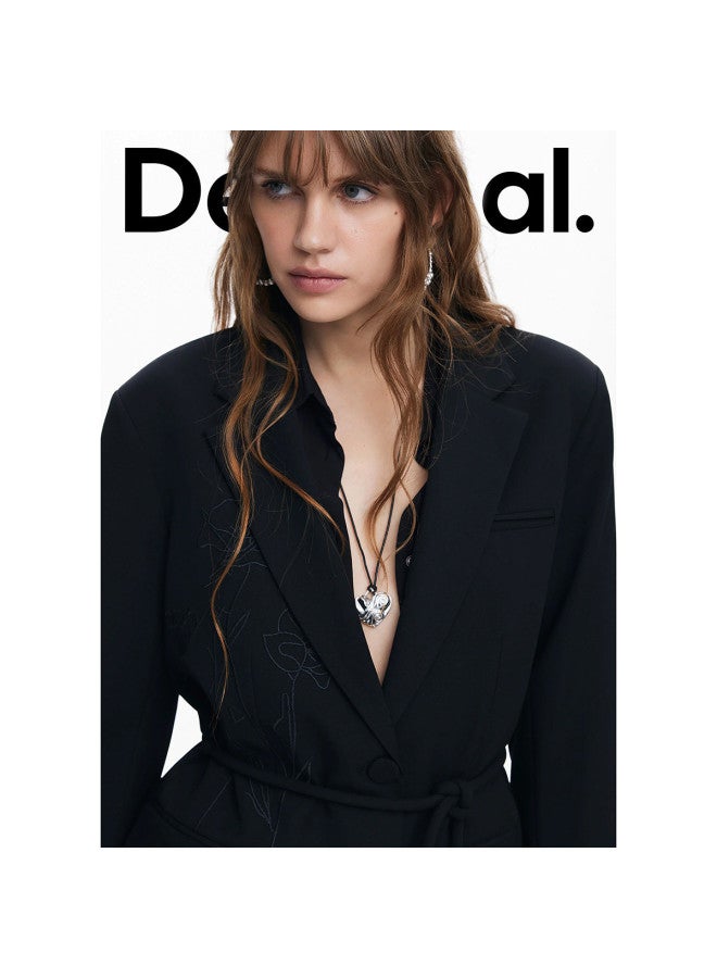 DESIGUAL women's Embroidered Floral Belted Blazer - Spring/summer 2025 New Arrival - Image 4