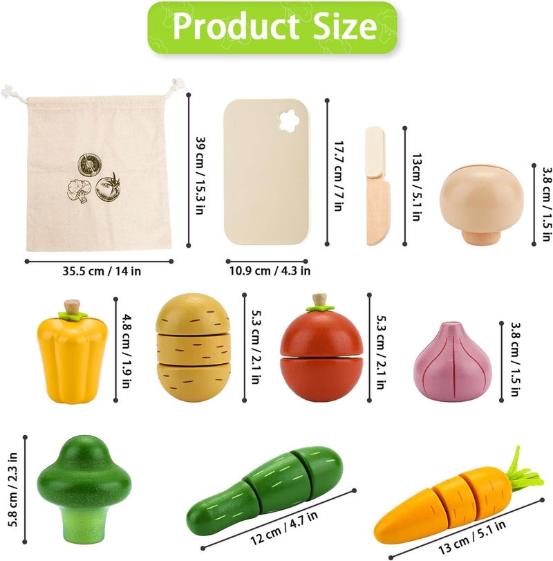 umu Wooden Cutting Vegetable Set, Toddler Kitchen Toy, Kids Cooking Toys with Vegetables, Fruit Cutter and 22 Pcs Kitchen Accessory, Pretend Play, Play Food Sets for Age 3+ - Image 4
