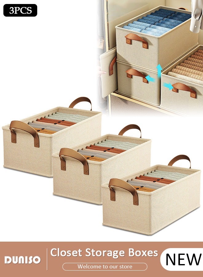 DUNISO 3pcs Wardrobe Clothes Organizer Foldable Closet Storage Organizer for Clothes Jeans Washable Closet Storage Boxes with Carrying Handles Cube Storage Bin for Home Bedroom Office  - Image 1
