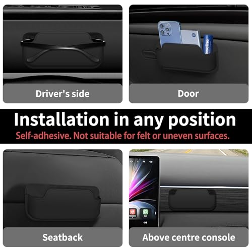 Tmengdao Sunglass Holder for Car, Multi-Functional Stick-On Glasses Storage Box, Seat Gap Organizer with Small Item Storage, Universal Fit for All Vehicles (Black Leather) - Image 5