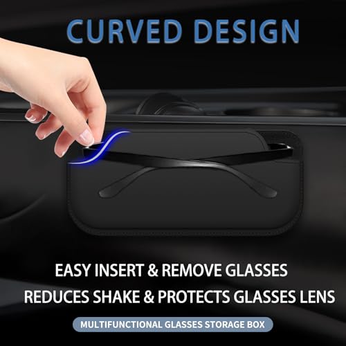 Tmengdao Sunglass Holder for Car, Multi-Functional Stick-On Glasses Storage Box, Seat Gap Organizer with Small Item Storage, Universal Fit for All Vehicles (Black Leather) - Image 2