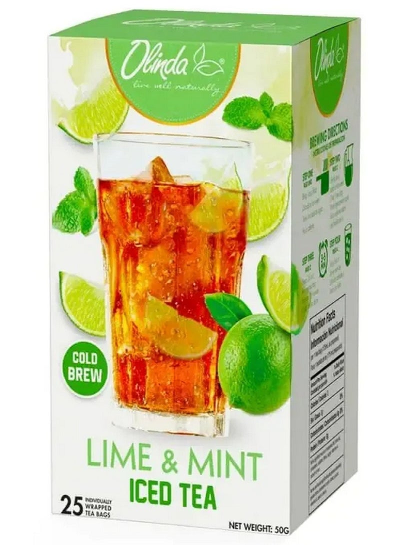 Olinda Organic Lime & Mint Mojito Black Tea 25 Individually Wrapped Tea Bags Sugar Free Refreshing Black Tea Blend For Digestion Hot Or Iced Brew Christmas Holiday Gift For Women & Tea Lovers 50 G - Image 1