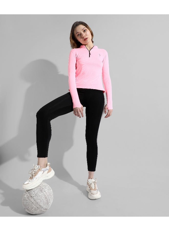 Campus Sutra Women's Solid Pink Regular Fit Activewear T-Shirt  - Image 4