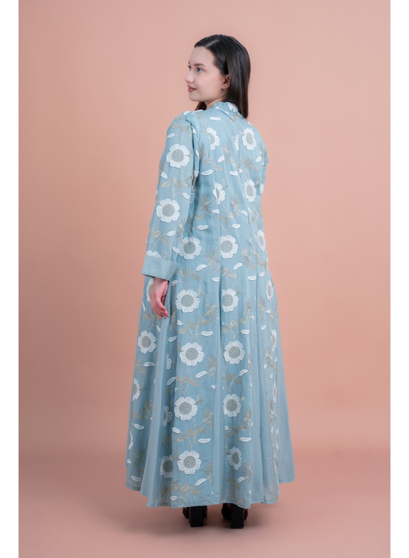 IKKXA Floral Embroidered Modern Jalabiya IK02 Green - Image 4