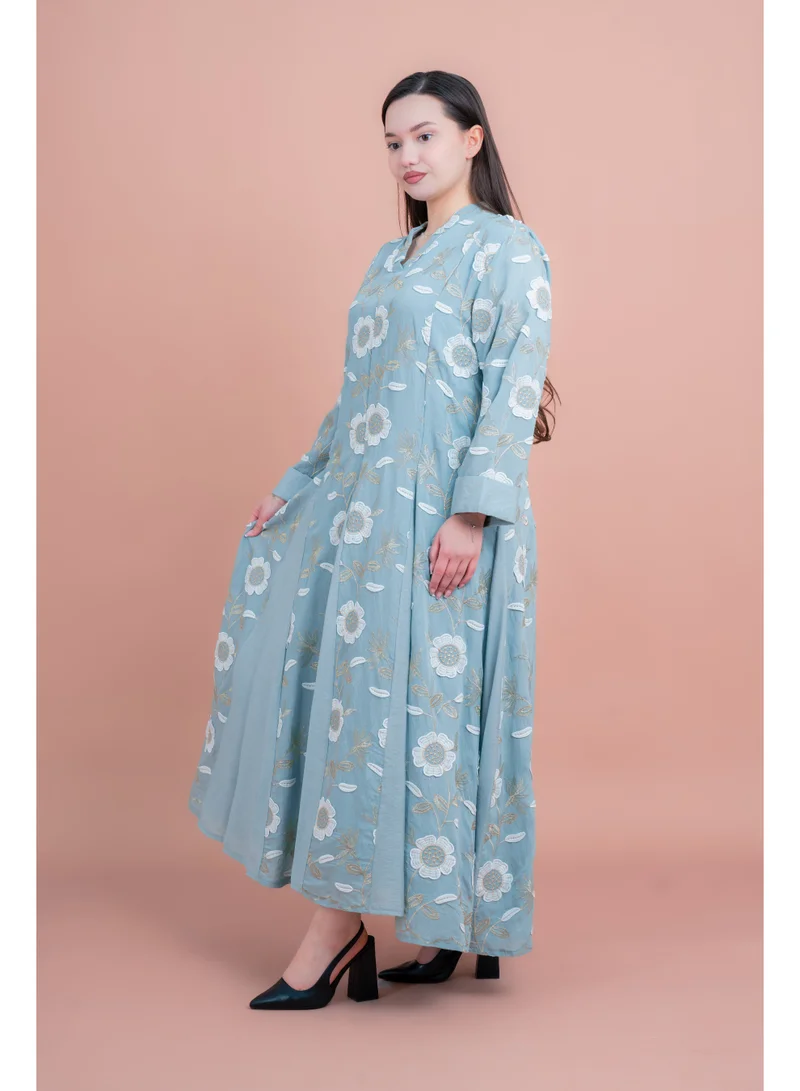 IKKXA Floral Embroidered Modern Jalabiya IK02 Green