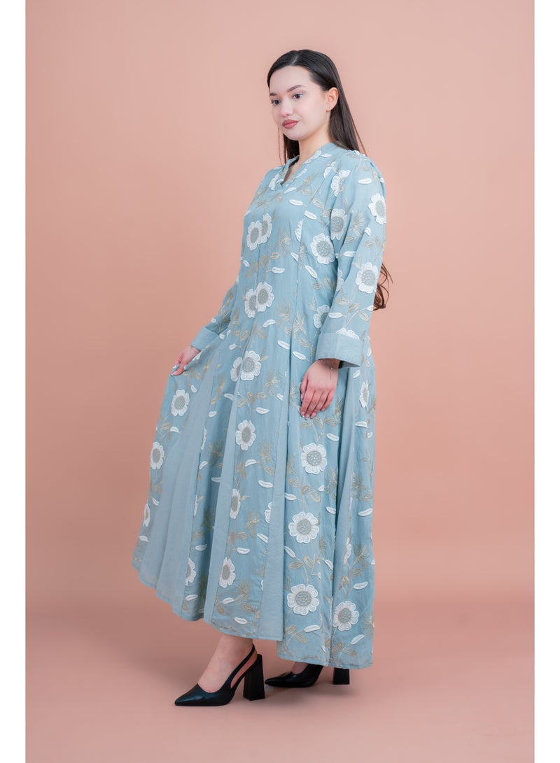 IKKXA Floral Embroidered Modern Jalabiya IK02 Green - Image 2