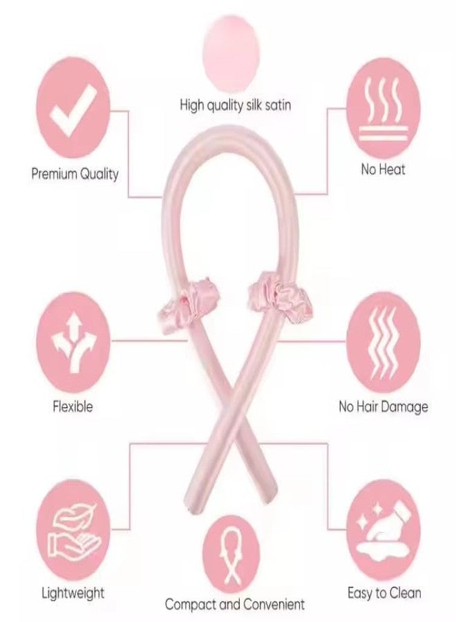 Veemok Heatless Hair Curler for Women - Satin Curling Rod Headband with Accessories | No-Heat Silk Ribbon & Soft Foam Rollers | Overnight Heatless Curlers for Long Hair, Natural Waves & Frizz-Free Curls (Pink) - Image 4