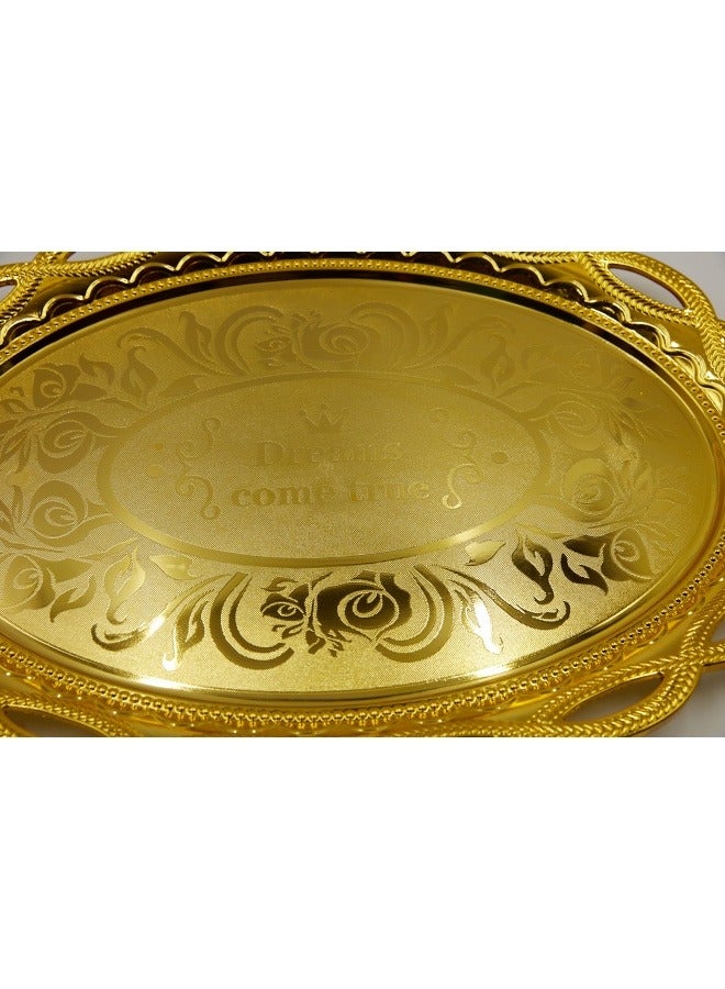 شبيلي صينية تقديم بمقابض، أطباق تقديم بيضاوية كبيرة من الذهب للعشاء والحفلات والترفيه (بلاستيك) - Image 3