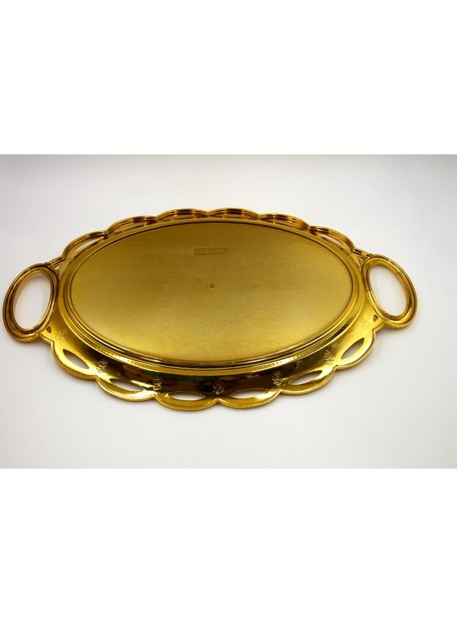 شبيلي صينية تقديم بمقابض، أطباق تقديم بيضاوية كبيرة من الذهب للعشاء والحفلات والترفيه (بلاستيك) - Image 4