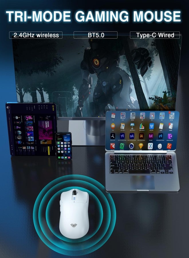 AULA SC580 Wireless Gaming Mouse, Tri-Mode 2.4G/BT5.0/USB-C Gaming Mouse, 12000 DPI Rechargeable Wireless Mouse with 6 Programmable Buttons, Ergonomic Computer Mouse for Laptop/PC/Mac/Tablet - Image 3