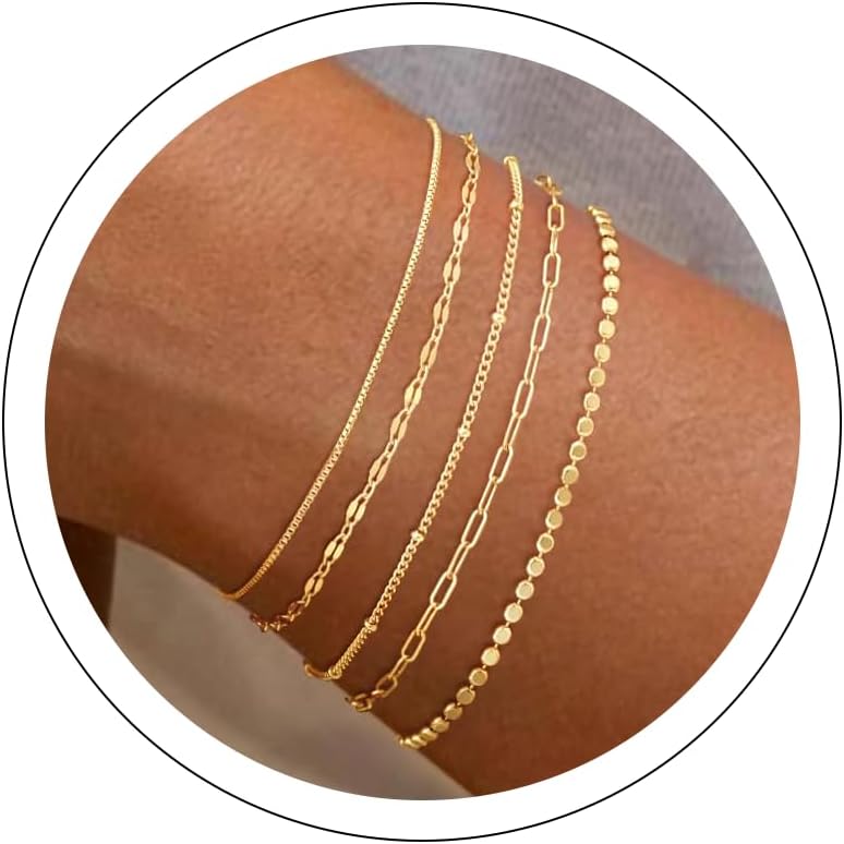 MBW Gold Bracelets for Women - Trendy 14K Gold Plated Bracelet Stack Set - Image 1