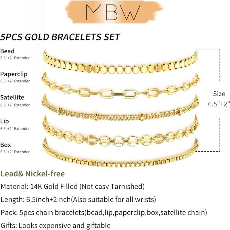 MBW Gold Bracelets for Women - Trendy 14K Gold Plated Bracelet Stack Set - Image 5