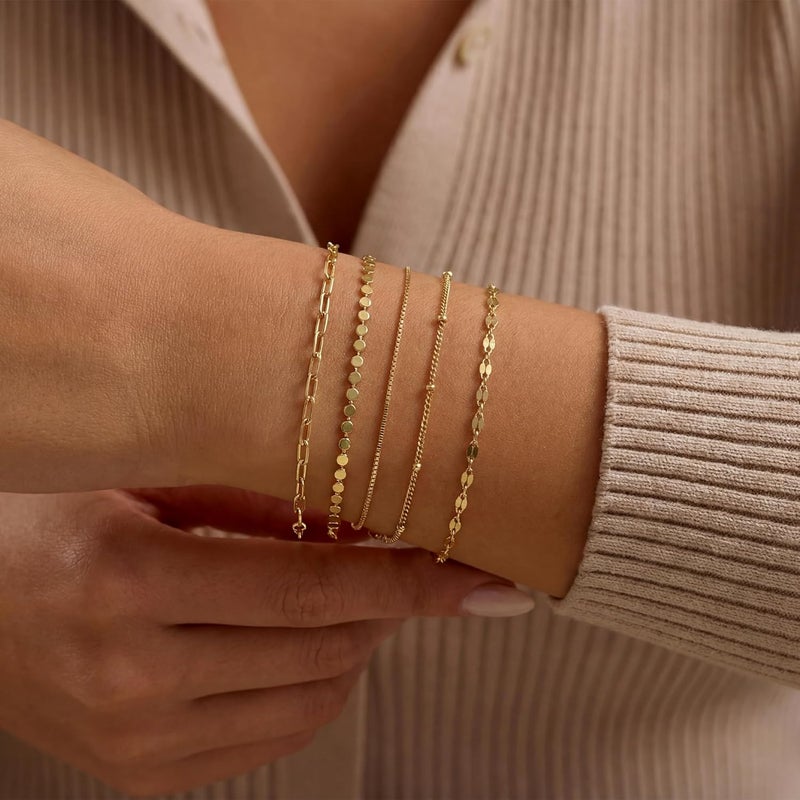 MBW Gold Bracelets for Women - Trendy 14K Gold Plated Bracelet Stack Set - Image 2